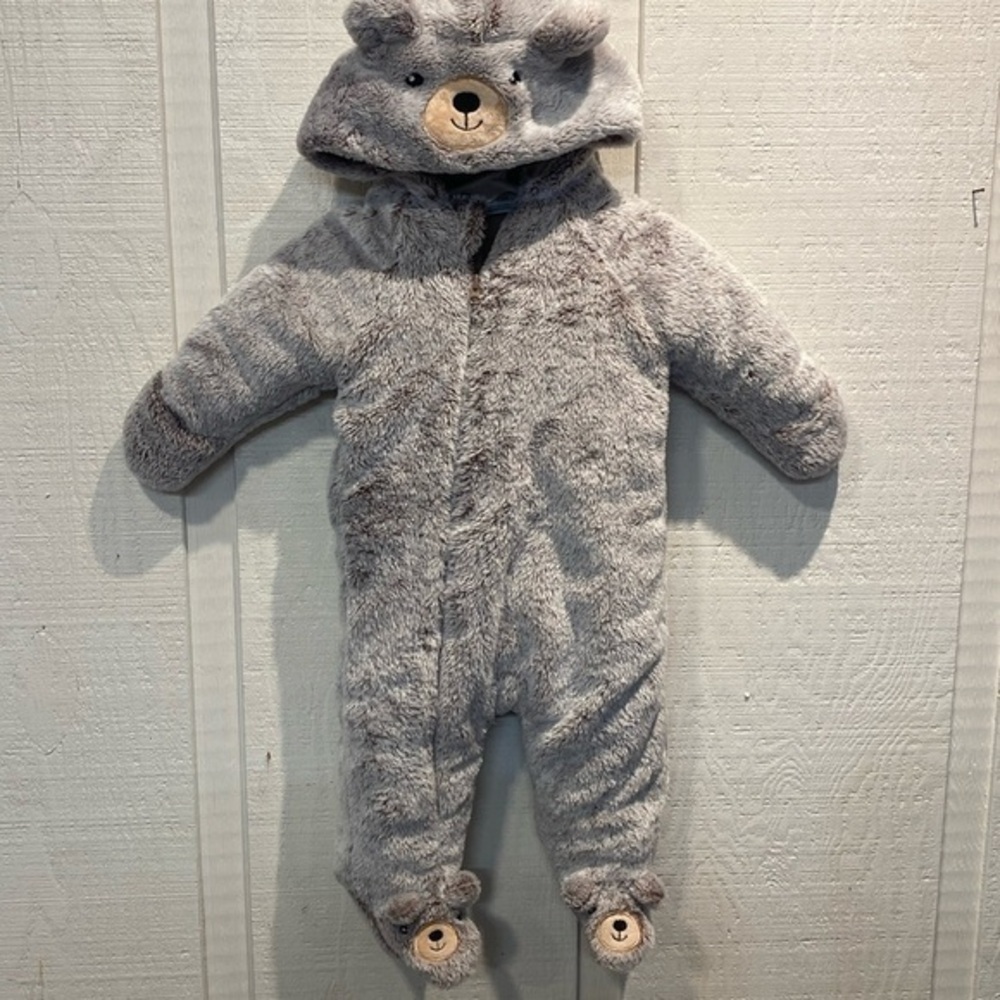 Koala baby plush fleece teddy bear gray hooded bunting snowsuit size 3-6 months